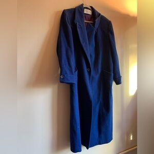 Michelle Stuart 100% Wool Blue Trench Coat Women Size XL Jacket Outerwear